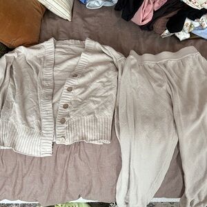 Women's Cream Cardigan and Pants Set
